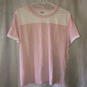 Pink and white short sleeve.